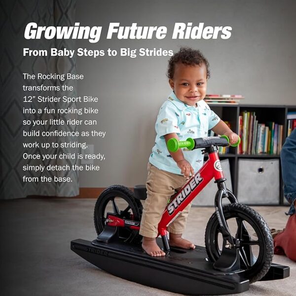 Strider 12” Sport Bike + Rocking Base - Helps Teach Baby How to Ride a Balance Bicycle - Outdoor Rusting Present - Image 2